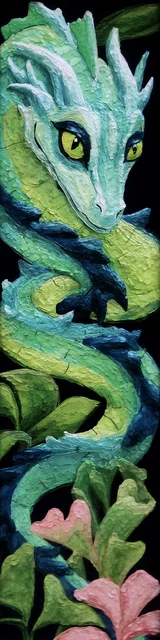 Free dragon bookmark featuring a snakey green dragon